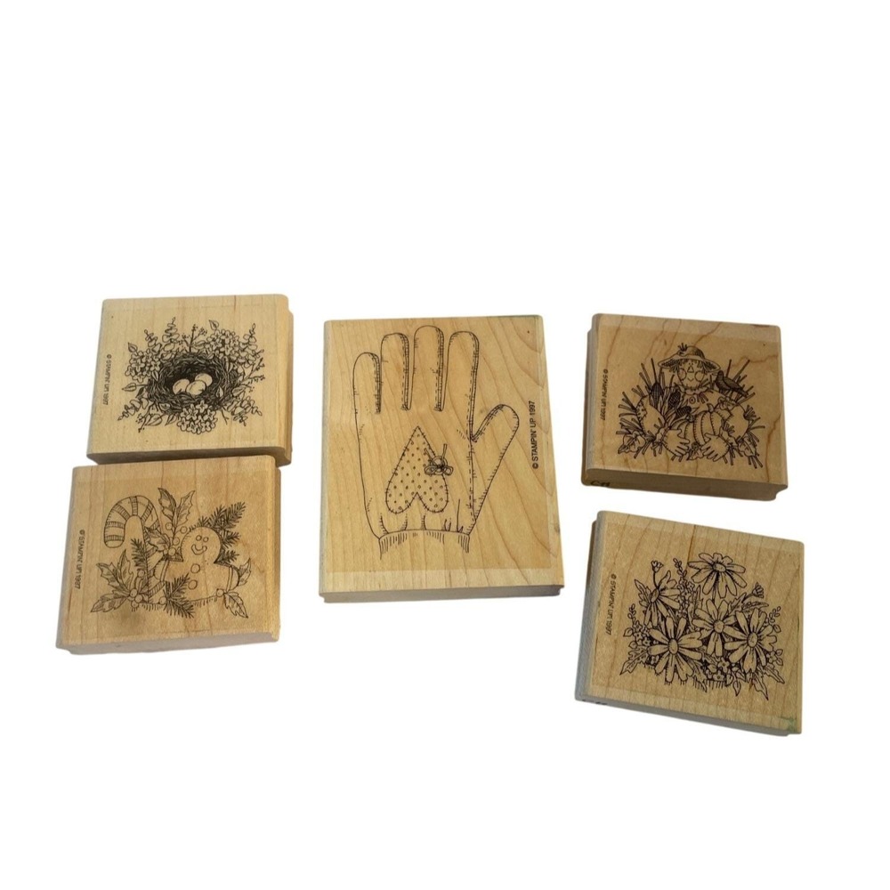 Stampin‎ Up RETIRED Stamp Set Rubber Wood Mount Gifted Glove Gardening Holiday